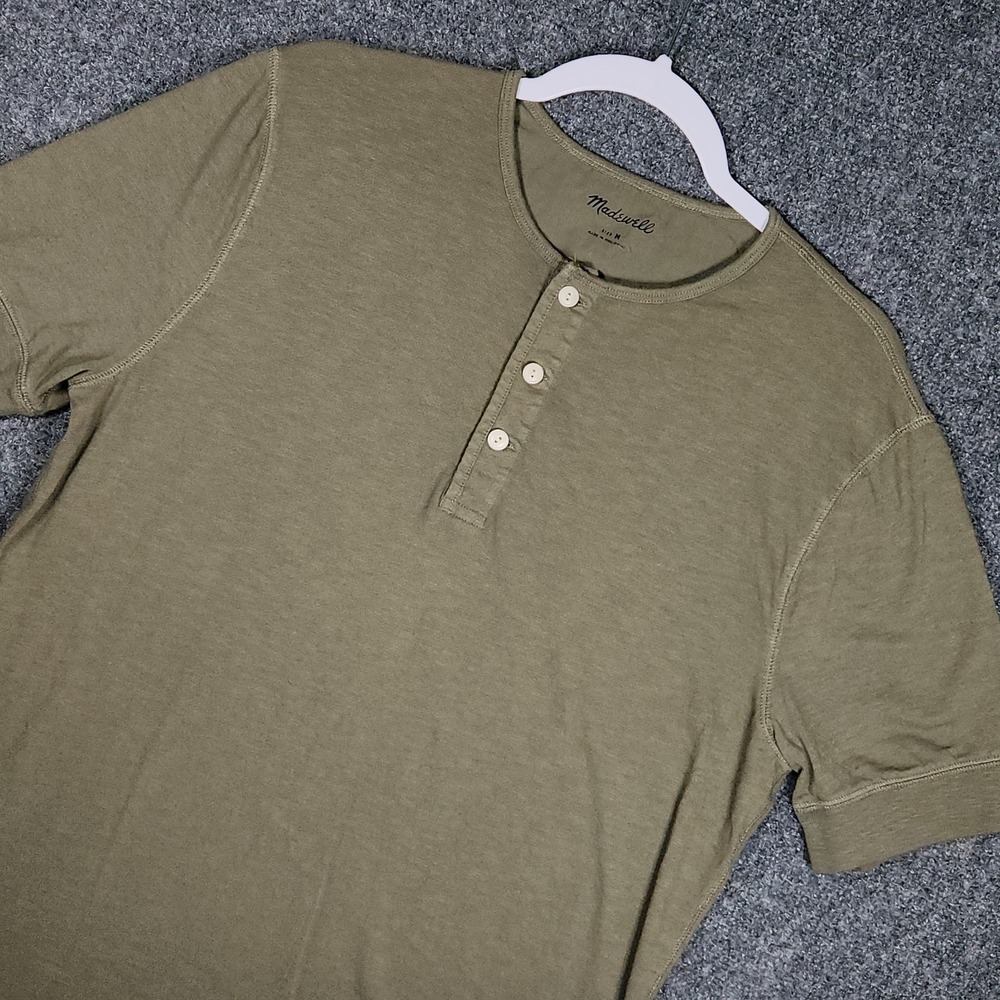 Madewell Henley Shirt Mens Medium Green Excellent Short Sleeve Cotton Knit
